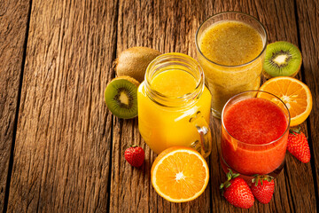 Variety of fruit juices. Fruit smoothies.