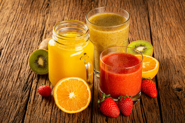 Variety of fruit juices. Fruit smoothies.