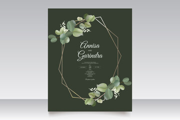  Wedding invitation card template set with beautiful eucalyptus  Premium Vector