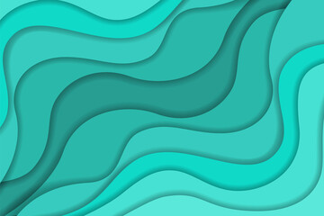 Abstract bright turquoise wavy shapes paper cut background with empty place for text. Elegant 3d layered emerald illustration for water banner design, trendy cutout cover