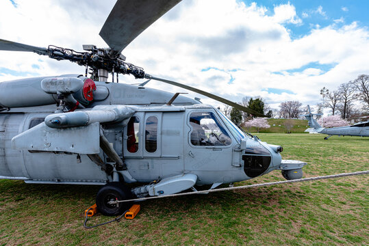 Landed Navy Sea Hawk Military Helicopter 