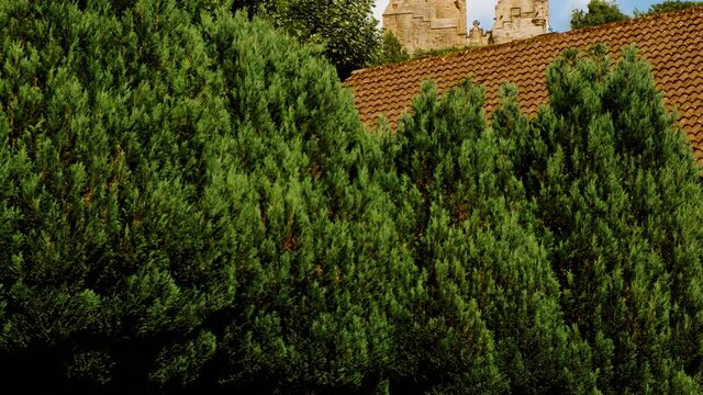 Establishing view of the National Wallace Monument in Scotland, UK, commemorating William Wallace, a Scottish knight who became one of the main leaders during the First War of Scottish Independence
