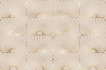 Elegant seamless pattern with gold rattan weaving rectangle tiles.