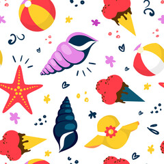Bright summer objects. Seamless pattern.