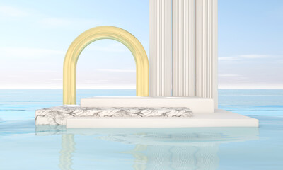 Podium and wall scene abstract background. 3D illustration, 3D rendering