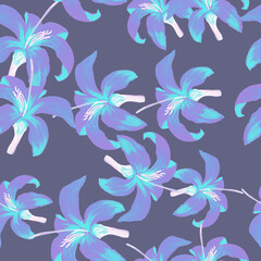 Navy Seamless Illustration. Blue Pattern Background. Indigo Tropical Art. Azure Flower Hibiscus. Cobalt Floral Nature. Flora Illustration. Spring Exotic. Garden Plant