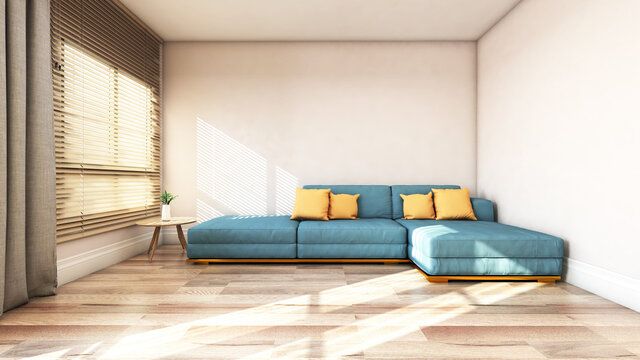 Living room with Wall Background. 3D illustration, 3D rendering	

