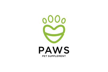 Letter B Love & Cat or Dog Paw Print, Pet Logo Design Template