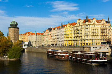 Obraz premium Beautiful view of the embankment of the Vltava river. Prague. Czech Republic