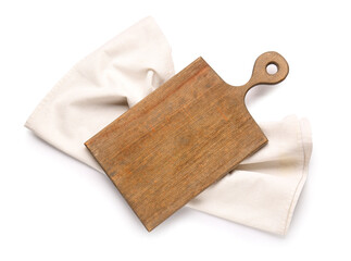 Clean napkin and board on white background