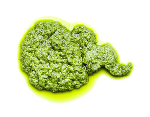 Smear of tasty pesto sauce on white background