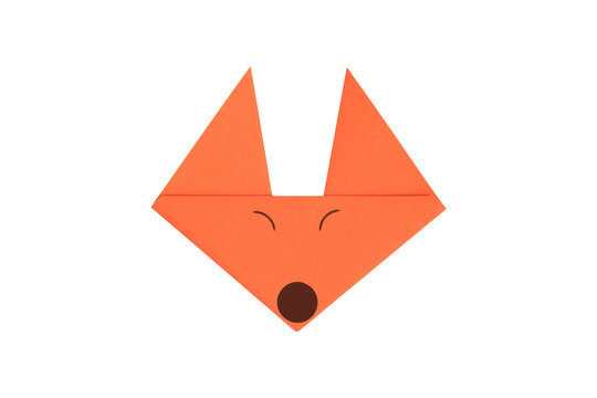 Origami paper fox face isolated on white background. Image with Clipping path