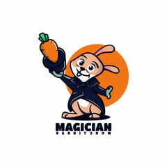 Vector Logo Illustration Magician Rabbit Mascot Cartoon Style.