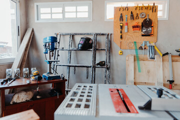 workspace of a carpenter indoors with machines