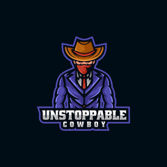 Vector Logo Illustration Cowboy E Sport and Sport Style.