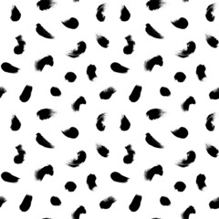 Big dots vector seamless pattern. Polka dot motif wallpaper. Abstract pattern of bold black shabby dots or spots on white background. Hand drawn black ornament for wallpaper, textile and fabric design