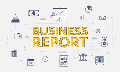 Fototapeta na wymiar business report concept with icon set with big word or text on center