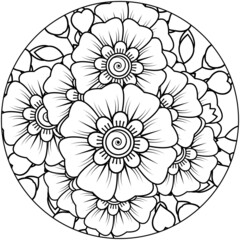 Mehndi flower for henna, mehndi, tattoo, decoration. decorative ornament in ethnic oriental style. doodle ornament. coloring book page.