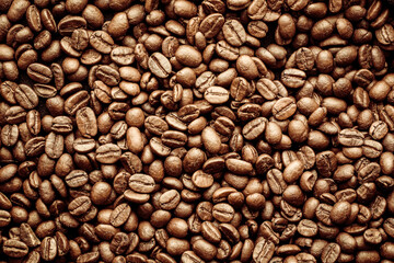 Naklejka premium Roasted Coffee Beans background texture. 