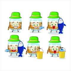 A fisherman rum drink cartoon picture catch a big fish. Vector illustration