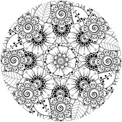 Mehndi flower for henna, mehndi, tattoo, decoration. decorative ornament in ethnic oriental style. doodle ornament. coloring book page.