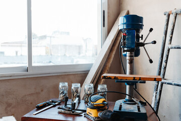 workspace of a carpenter indoors with machines