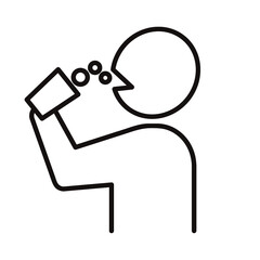 コロナウイルス予防/うがいをする人のシンプルな細線アイコン/白背景