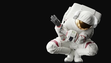 astronaut posing like space parson in-universe 3d render   with black background