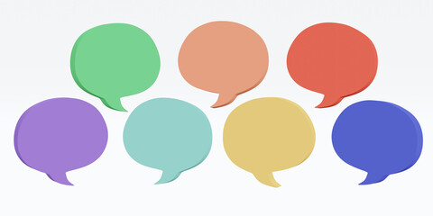 3D Rendering concept of opinions, think difference. Colorful speech bubbles on white background. 3D Render. 3d illustration. Minimal style.