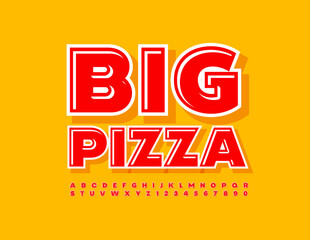 Vector advertising sign Big Pizza with set of Alphabet Letters and Numbers. Red stylish Font