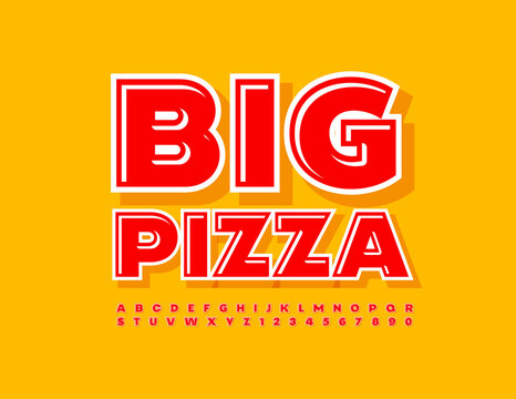 Vector advertising sign Big Pizza with set of Alphabet Letters and Numbers. Red stylish Font