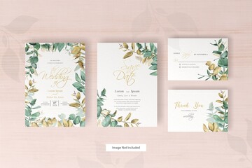 greenery watercolor wedding invitation template with hand drawn eucalyptus