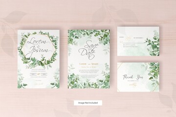 greenery watercolor wedding invitation template with hand drawn eucalyptus