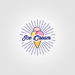 Sunburst Ice Cream Icon Logo Vintage Vector Illustration Design