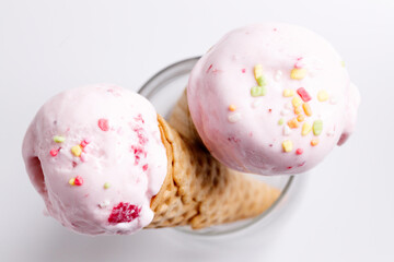 Ice cream scoops in cones