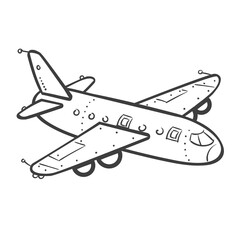 AirPlane, Isolated on white background. Line art. Vector illustration. Coloring book. Transport, air, flying, tourism, vacation, economy, business class. Cargo, global flight.