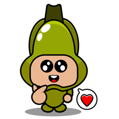 vector cartoon character simple chayote vegetable mascot costume with love bubbles
