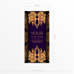 Luxurious purple rectangular postcard template with vintage abstract ornament. Elegant and classic vector elements ready for print and typography.