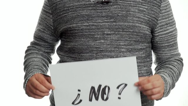 A person holding a sign with the message and the question no?