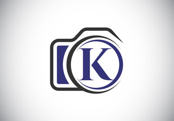 Initial K monogram letter alphabet with a camera icon. Photography logo vector illustration. Modern logo design for photography business, and company identity.