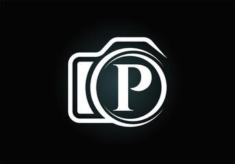 Initial P monogram letter alphabet with a camera icon. Photography logo vector illustration. Modern logo design for photography business, and company identity.
