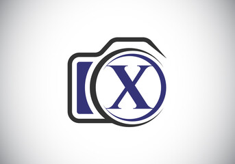 Initial X monogram letter alphabet with a camera icon. Photography logo vector illustration. Modern logo design for photography business, and company identity.