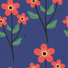 Seamless pattern with cute cartoon flowers and leaves for fabric print, textile, gift wrapping paper. colorful vector for textile, flat style