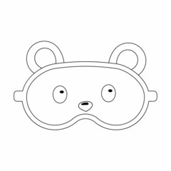 sleeping mask with a bear face, black outline, isolated vector illustration