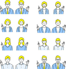 ビジネスマンの指差しポーズのバストアップセット【ベクター】