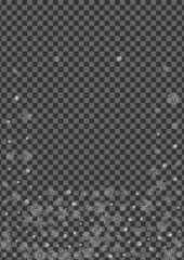 Metal Confetti Background Transparent Vector. Snowflake Macro Pattern. Silver Flake Falling. Grey Random Texture.