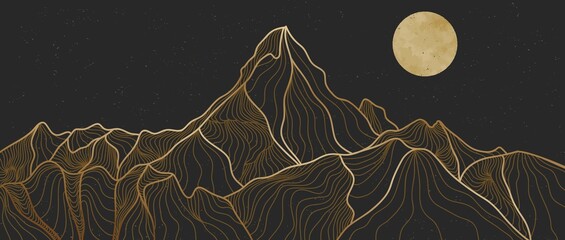 Golden mountain line art, Abstract mountain contemporary aesthetic backgrounds landscapes. use for print art, cover, invitation background, fabric. Vector illustration - obrazy, fototapety, plakaty