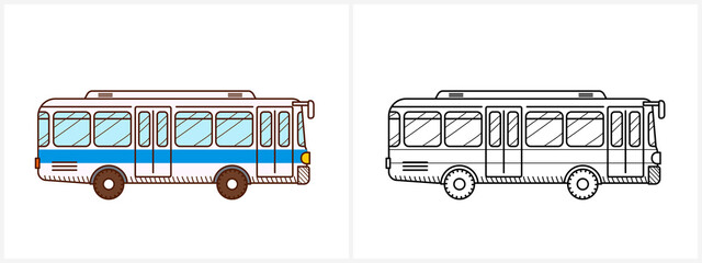 Bus coloring page. City bus side view - 447822355