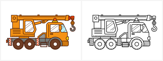 Crane truck coloring page. Crane truck side view - 447822529
