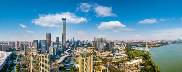 Obraz premium Aerial panoramic view of the skyline of Suzhou Lake East Financial Center